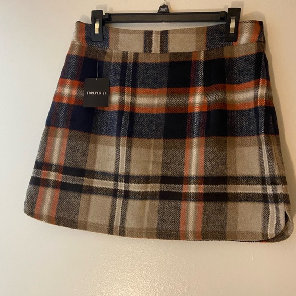 Forever 21 Dresses & Skirts - Forever 21 A-Line Plaid Skirt - Navy, Orange, and Tan